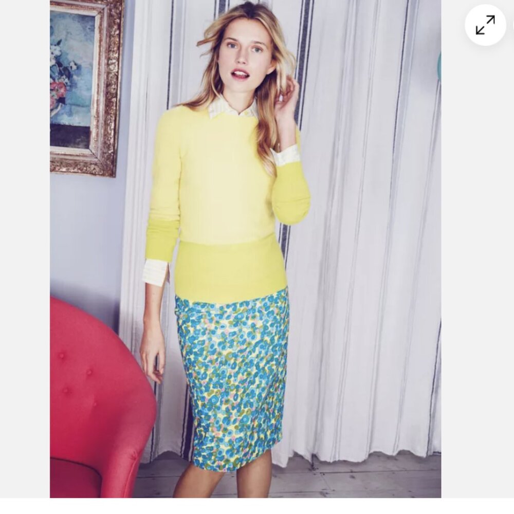 Boden Yellow and Blue Floral Pencil Skirt